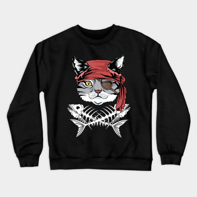 Cat Pirate TShirt Funny Cat Pirate Halloween Crewneck Sweatshirt by adrinalanmaji